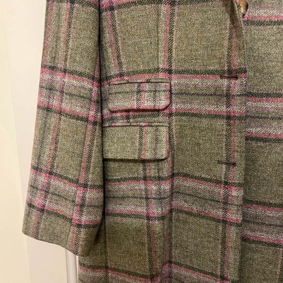 House of Bruar (Scottish) Plaid 100% Wool Lining Tweed Coat - Green w Pink/Lilac - Picture 6 of 7